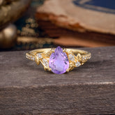 Nature-Inspired Classic Luxe 4-Prong Pear-Cut Amethyst Engagement Ring